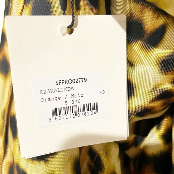 NWT SANDRO Kalinda Leopard Animal Print Slit Cut Out Tie Neck Satiny Dress 38 - Picture 8 of 15